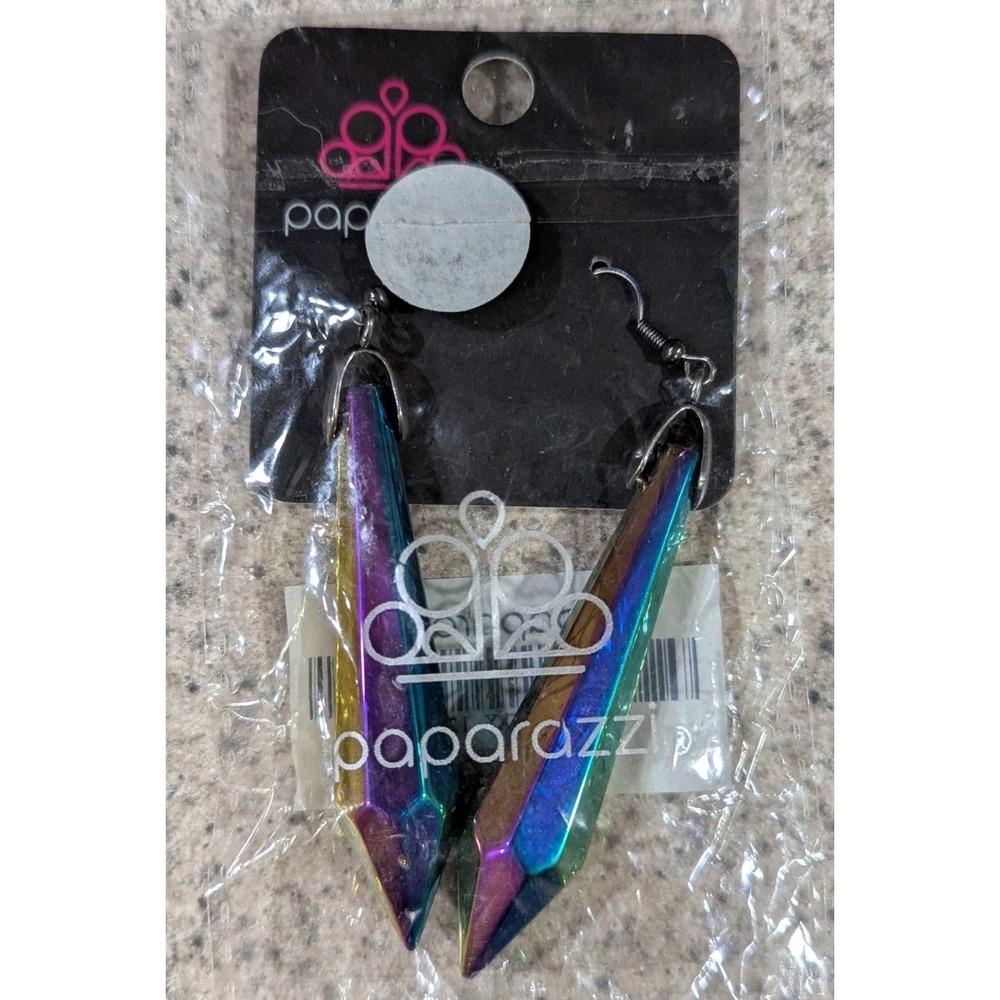 Paparazzi Sharp Dressed Diva Multi Earrings Oil Spill Iridescent Silver
